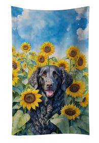 Curly-Coated Retriever in Sunflowers Kitchen Towel Dish Cloths Guest Hand Towel Decorative Bathroom Towel for Face,Tea, Dishcloth, Kitchen and Ba