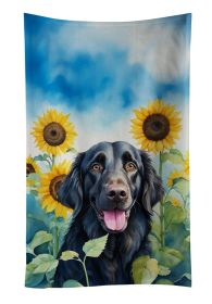 Flat-Coated Retriever in Sunflowers Kitchen Towel Dish Cloths Guest Hand Towel Decorative Bathroom Towel for Face,Tea, Dishcloth, Kitchen and Bat