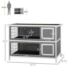 PawHut 54 2-Story Large Rabbit Hutch Bunny Cage Wooden Pet House Small Animal Habitat With Lockable Doors, No Leak Tray And Waterproof Roof For R (Option: Dark Grey)