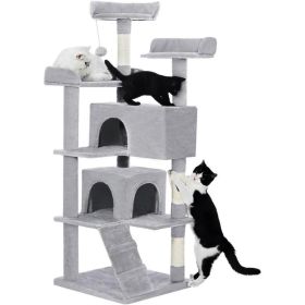 Made4Pets 56-inch Pet Cat Tree For Indoor Cats Multi-Level Cat Tree With 2 Apartments Cat Activity Center With Scratching Posts And Toys Light Gr (Option: GREY)